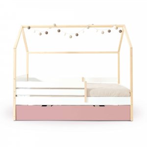 Cama-casita Montessori 90x200 cm madera con cajones rosa · Sogni XL