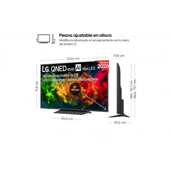 Televisor LG QNED MiniLED 55QNED8EB3B, 55 pulgadas, 4K UltraHD, 60Hz, Smart TV webOS 26, HDR10, clase F, negro - imagen 2