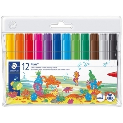 Staedtler Noris Watercolour 341 Pack de 12 Rotuladores de Gran Tamaño - Trazo 3mm Aprox - Lavable Facilmente - Tinta Base de Agua - Colores Surtidos