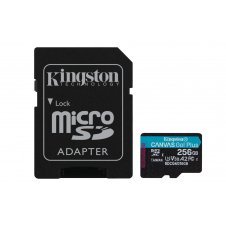 Kingston Technology Tarjeta microSDXC Canvas Go Plus Gen4 de 256 GB, 200 MB/s, A2 U3 V30 y adaptador