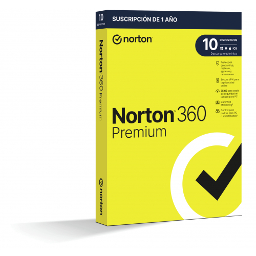 Caja NORTON 360 Premium 75GB ES 1usuario 10 dispositivos 1A