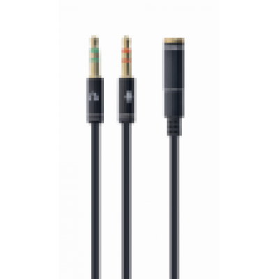 CABLE ADAPTADOR GEMBIRD-HEMBRA 4PINES 3,5MM A 2 STEREO 3,5MM NEGRO, C.METALIC