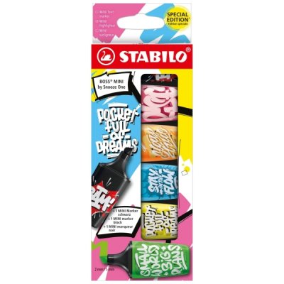 Stabilo Boss Mini by Snooze One Pack de 6 Mini Marcadores Fluorescentes - Trazo entre 2 y 5mm - Tinta con Base de Agua - Antisecado - Colores Surtidos