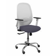 Piqueras y Crespo Silla Cilanco blanca malla blanca asiento bali gris oscuro brazo regulable base cromada ruedas de parqué