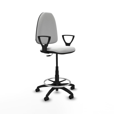 Taburete Aýna CP bali blanco brazos fijos base poliamida ruedas engomadas 50mm