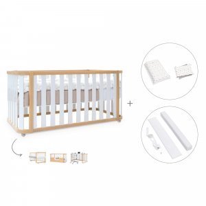 Cuna-cama colecho madera/blanca 70x140 cm (4en1) + textil Taiga · Crea Plus Due Life