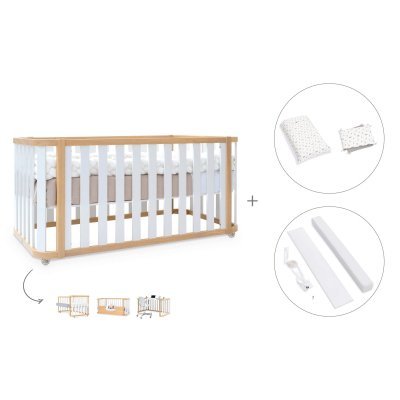 Cuna-cama colecho madera/blanca 70x140 cm (4en1) + textil Taiga · Crea Plus Due Life