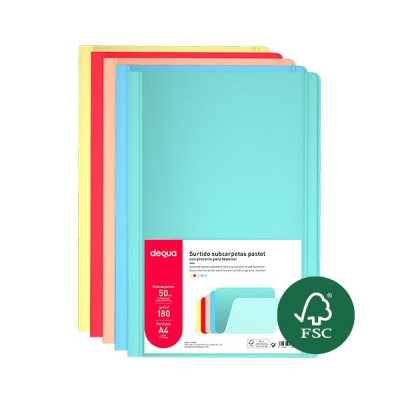 DEQUA Paq.50 subcarpetas 180g A4 colores pastel surtidos