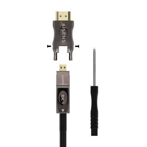 AISENS - CABLE HDMI V2.1 AOC DESMONTABLE ULTRA ALTA VELOCIDAD / HEC 8K@60HZ 4K@120HZ 4:4:4 48GBPS, A/M-D/A/M, NEGRO, 50M