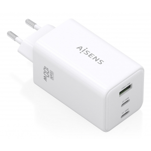AISENS - CARGADOR GaN 100W, 2xUSB-C PD3.0 QC4.0 QC5.0, 1xUSB-A QC3.0, BLANCO