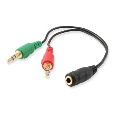 Cable Adaptador Audio Jack 3.5/H de 4 Pines a 2 Jack 3.5/M de 3 Pines, negro, 0.15m