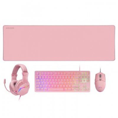 TECLADO MOUSE HEADSET Y ALFOMBRILLA MARS GAMING MCP-RGB3 PINK TECLADO TKL H-MECH RED MOUSE RGB