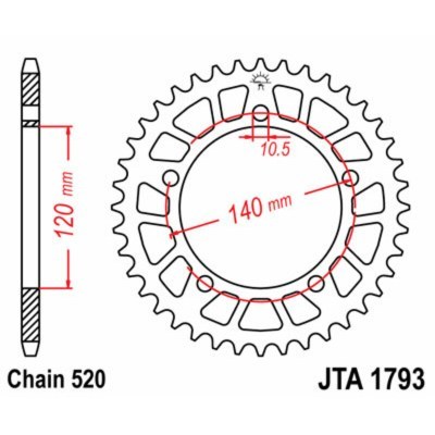 Corona JT 1793 de aluminio con 43 dientes JTA1793.43