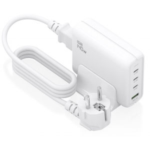 AISENS - CARGADOR SOBREMESA GaN 140W, 3xUSB-C PD3.1 QC4.0 QC5.0, 1xUSB-A QC3.0, BLANCO