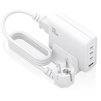 AISENS - CARGADOR SOBREMESA GaN 140W, 3xUSB-C PD3.1 QC4.0 QC5.0, 1xUSB-A QC3.0, BLANCO