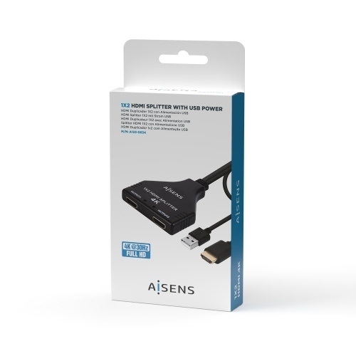 AISENS - HDMI DUPLICADOR 4K@30HZ 1x2 CON ALIMENTACIÓN USB Y CABLE,