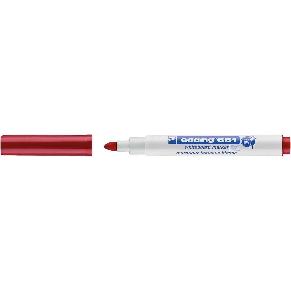 Edding 661 Rotulador para Pizarra Blanca - Punta Redonda - Trazo entre 1 y 2 mm. - Tinta Pigmentada - Borrable en Seco - Color Rojo