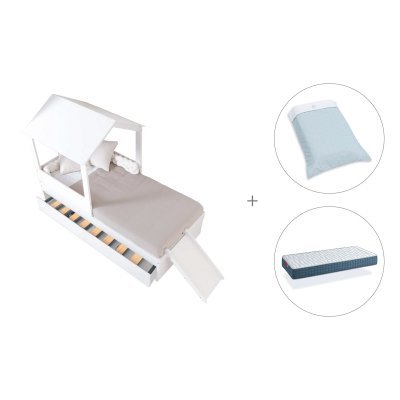 Cama-casita compacta 90x190 cm con cama nido + colchón + textil Mint · Bianca Quattro
