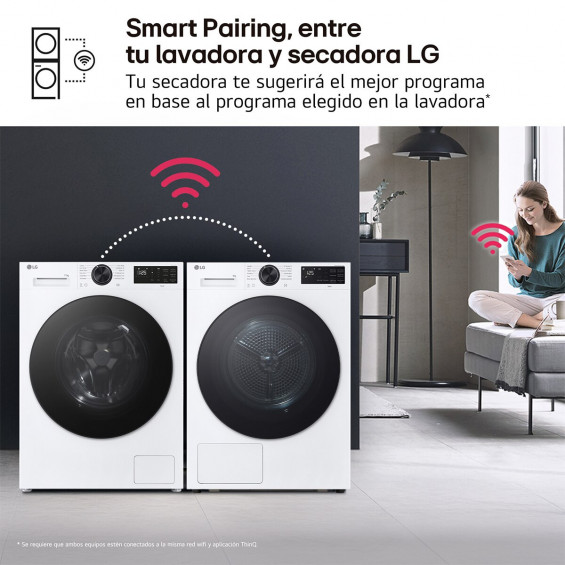 Secadora con bomba de calor LG RHX5010TLB, 10 kg, clase C, 108 kWh/100 ciclos, 62 dB, Dual Inverter, Wi-Fi ThinQ, blanco - imagen 6