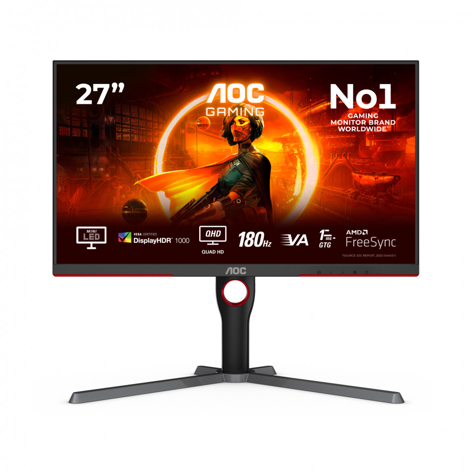 Monitor Gaming AOC Q27G3XMN/BK 27"/ QHD/ 1ms/ 180Hz/ VA/ Regulable en altura/ Negro