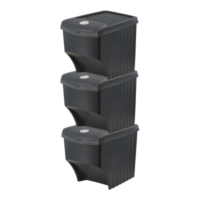 Sistema de 3 cubos apilables para reciclaje 39,2 x 29,3 x 45,6 cm, 3 x 22 l
