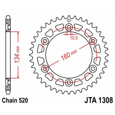 Corona JT SPROCKETS aluminio ultraligera 1308 - Paso 520 JTA1308.41