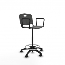 Piqueras y Crespo Taburete Robledo giratorio pl?stico gris oscuro brazos fijos base poliamida ruedas engomadas 50mm