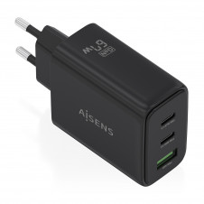 AISENS Cargador GaN 67W, 2xUSB-C PD3.0 QC4.0, 1xUSB-A QC3.0, negro