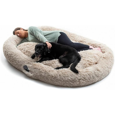 Cama Innovagoods para mascotas y humanos - Tamaño extragrande | Base antideslizante | Funda extraíble | 190x140x25cm | Beige