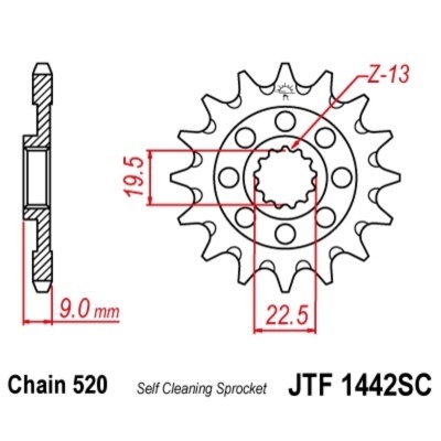 Piñon JT 1442SC autolimpiable de acero con 14 dientes JTF1442.14SC