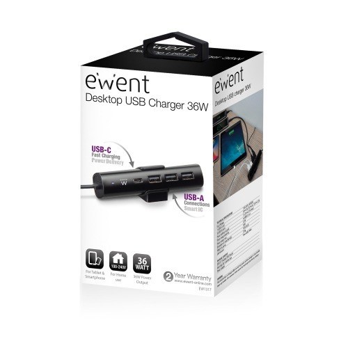 Ewent EW1317 WENT EW1317 Cargador Escritorio USB-C y USB-A 36W
