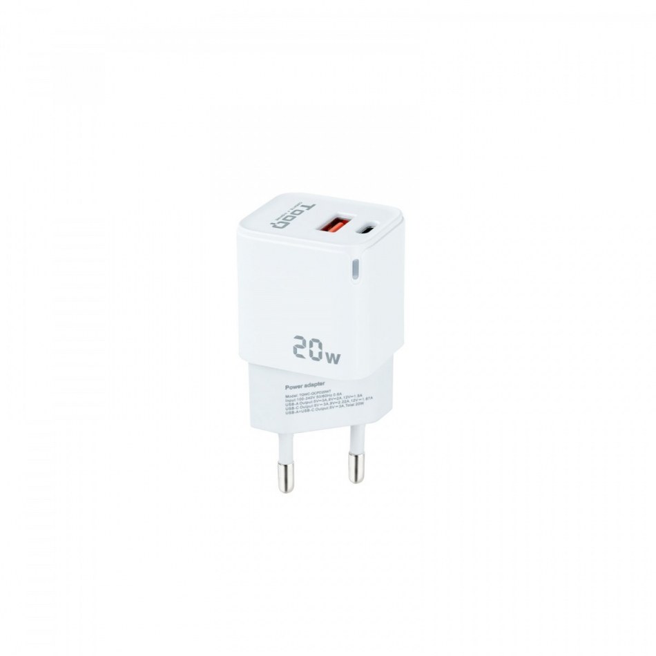 CARGADOR DE PARED USB-C/PD + USB-A/QC 20W