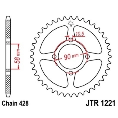 Corona JT SPROCKETS acero estándar 1221 - Paso 428 JTR1221.44