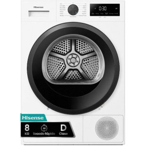 Secadora con bomba de calor Hisense DH1I800UWDE, 8 kg, clase D, 119 kWh/100 ciclos, 64 dB, secado rápido 30 min, blanco