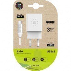 Cargador de Pared Tech One Tech TEC2401/ 2xUSB + Cable Micro USB/ 12W/ Blanco
