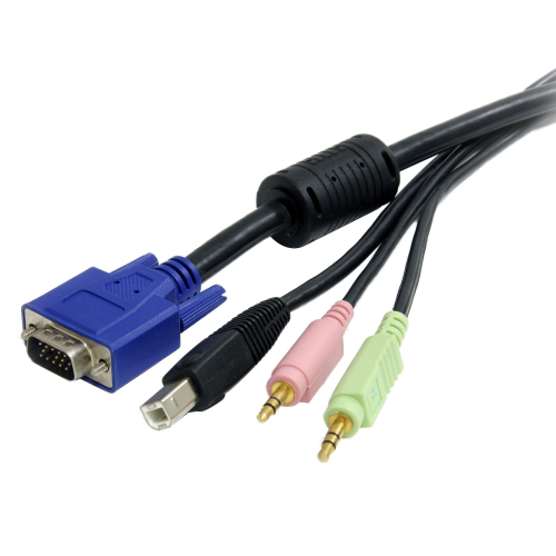Cable KVM Audio y Vídeo de 1,8m Todo en Uno VGA USB A USB B HD15 Mini Jack Micrófono Altavoces - 4 en 1