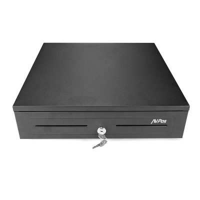 AVPos CASH-U285 Cajon Portamonedas 41cm Automatico - 5 Posiciones Billetes - 8 Posiciones Monedas - RJ11 - Acero de Alta Resistencia - Color Negro