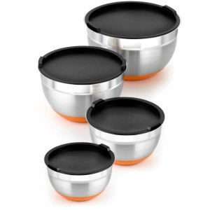 Set de 4 boles de cocina Bra EFFICIENT, con tapa, color inox