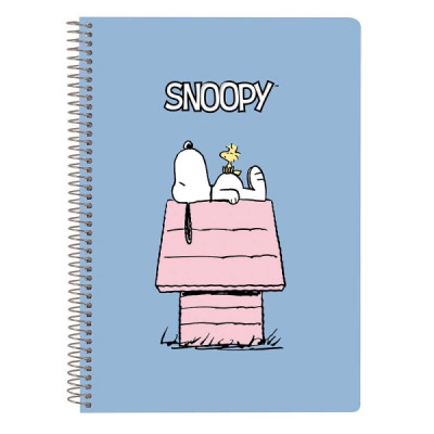Safta Snoopy Libreta con Espiral - Formato Cuarto - 80 Hojas de Papel 80g/m2 - Cuadriculas 4x4mm - Tapas Duras Glasofonado - Margen Lateral - 155x10x220mm - Color Azul