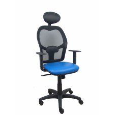 Piqueras y Crespo Silla Alocén malla negra asiento similpiel azul brazos regulables cabecero fijo