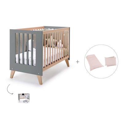 Cuna-escritorio (2en1) madera/antracita 60x120 cm + textil Cremarosa · Nexor