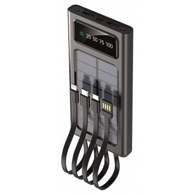 Powerbank 2GO 797371 - 10.000mAh | Carga solar | Salida 2.1A | Incluye 4 conectores | Portátil y resistente