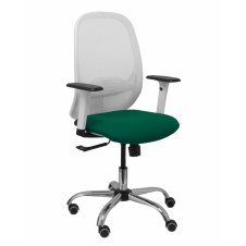 Piqueras y Crespo Silla Cilanco blanca malla blanca asiento bali verde botella brazo regulable base cromada ruedas de parqué