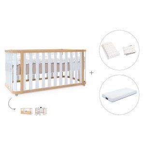 Cuna-cama madera/blanca 70x140 cm (3en1) + colchón + textil Taiga · Crea Plus Due Life