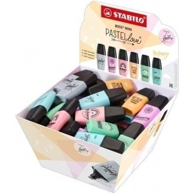 Stabilo Boss Mini Pastellove Expositor con 50 Marcadores Fluorescentes - Trazo entre 2 y 5mm - Tinta con Base de Agua - Antisecado - Colores Surtidos