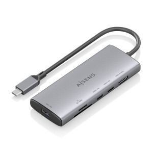 AISENS - USB-C DOCK 6 EN 1, USB-C A 1xHDMI, 1xUSB-A 10G, 2xUSB-C 10G, 1xSD, 1xMICRO SD, GRIS, 20CM