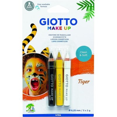 Giotto Make Up Tiger Pack con 3 Lapices Cosmeticos de Tematica Tigre - Se Lava con Agua - Dermatologicamente Testado - Colores Surtidos