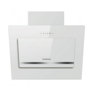 Campana decorativa de pared inclinada Infiniton CMPTRAL-81W, perimetral, 80 cm, 800 m3/h, clase A, 3 velocidades + intensivo, 65dB, Touch Control, cristal blanco