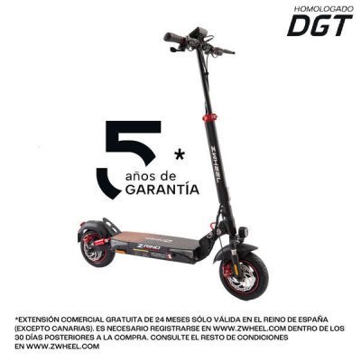 Zwheel ZRino Patinete Electrico Motor 600W - Homologado DGT - Suspension Delantera y Trasera - Velocidad hasta 25Km/h - Autonomia hasta 50km - Carga Maxima 120kg - Ruedas 10