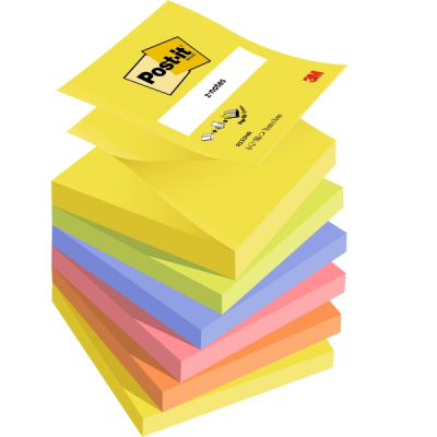 Post-It Pack de 6 Blocs de 100 Z-Notas Adhesivas Reposicionables - Forma Cuadrada - 76x76mm - Colores Surtidos
